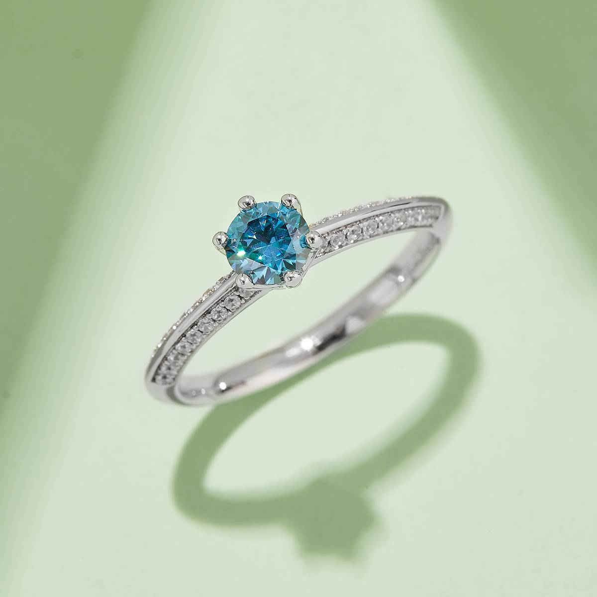 Straight arm luxury inlaid Half Wall Mountain S925 silver plated platinum Moissanite women's ring 50 points D-grade